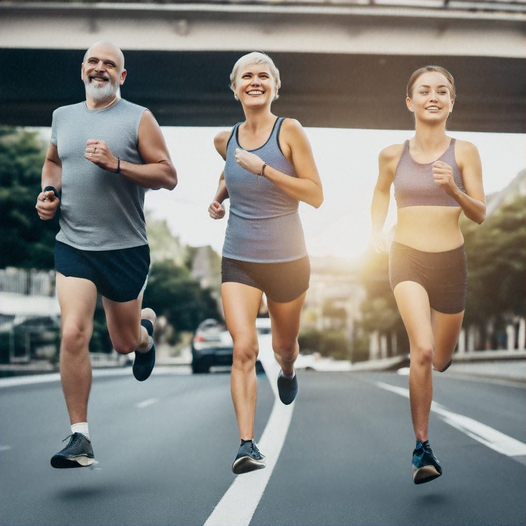 Vitamin Drips | An AI generated image of a family running in the street together for exercise.