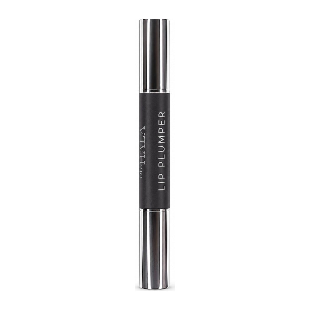 A studio image of a Dr Hala Lip Plumper with black labelling.