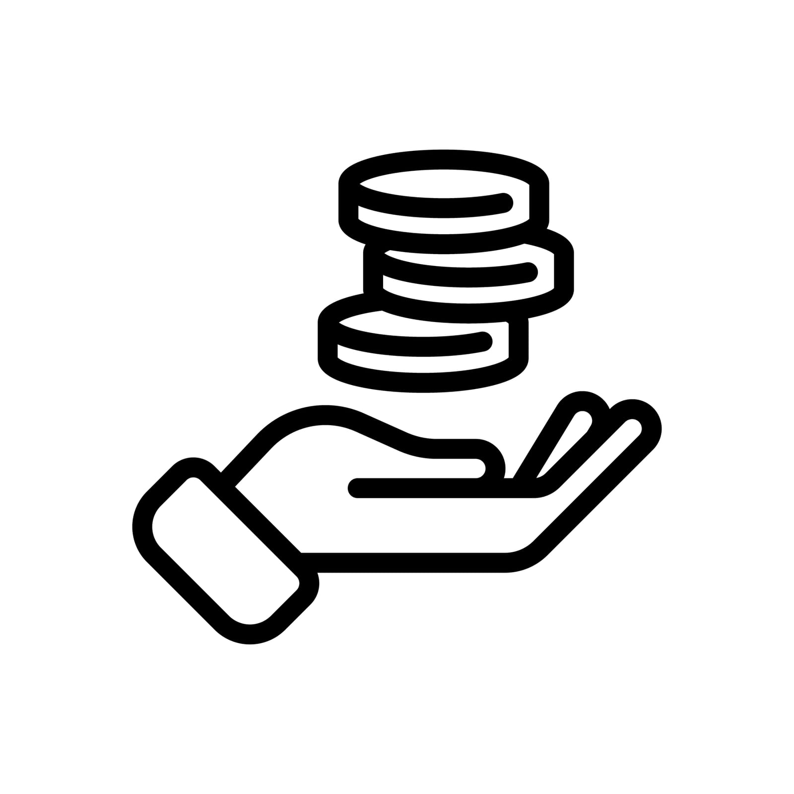 A cartoon illustration of a hand holding coins