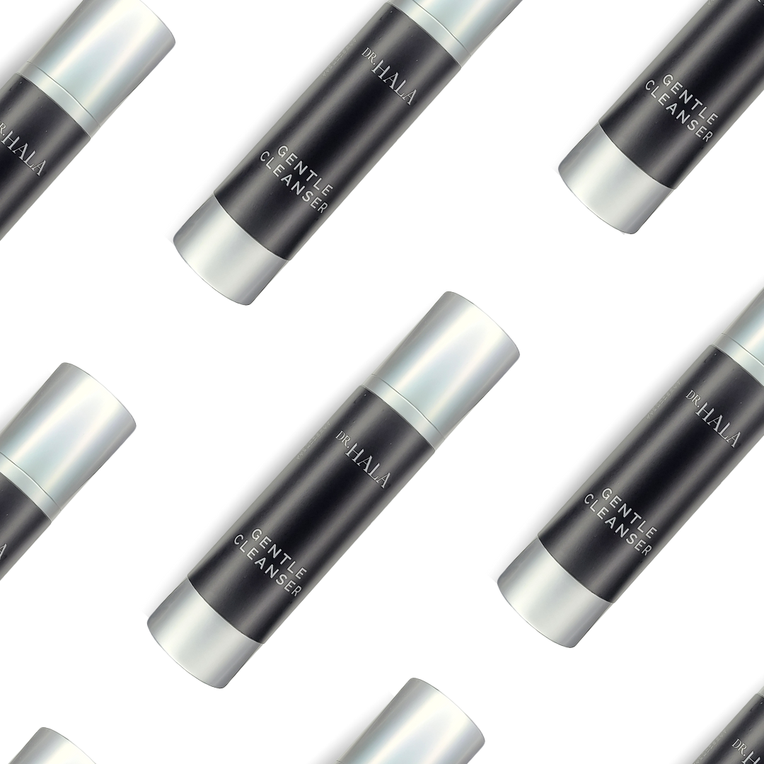 Face Cleanser | A studio image of multiple Dr Hala Gentle Cleanser bottles.